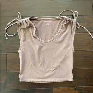 American Eagle Cropped Sleeveless Tank with string-ruched shoulders